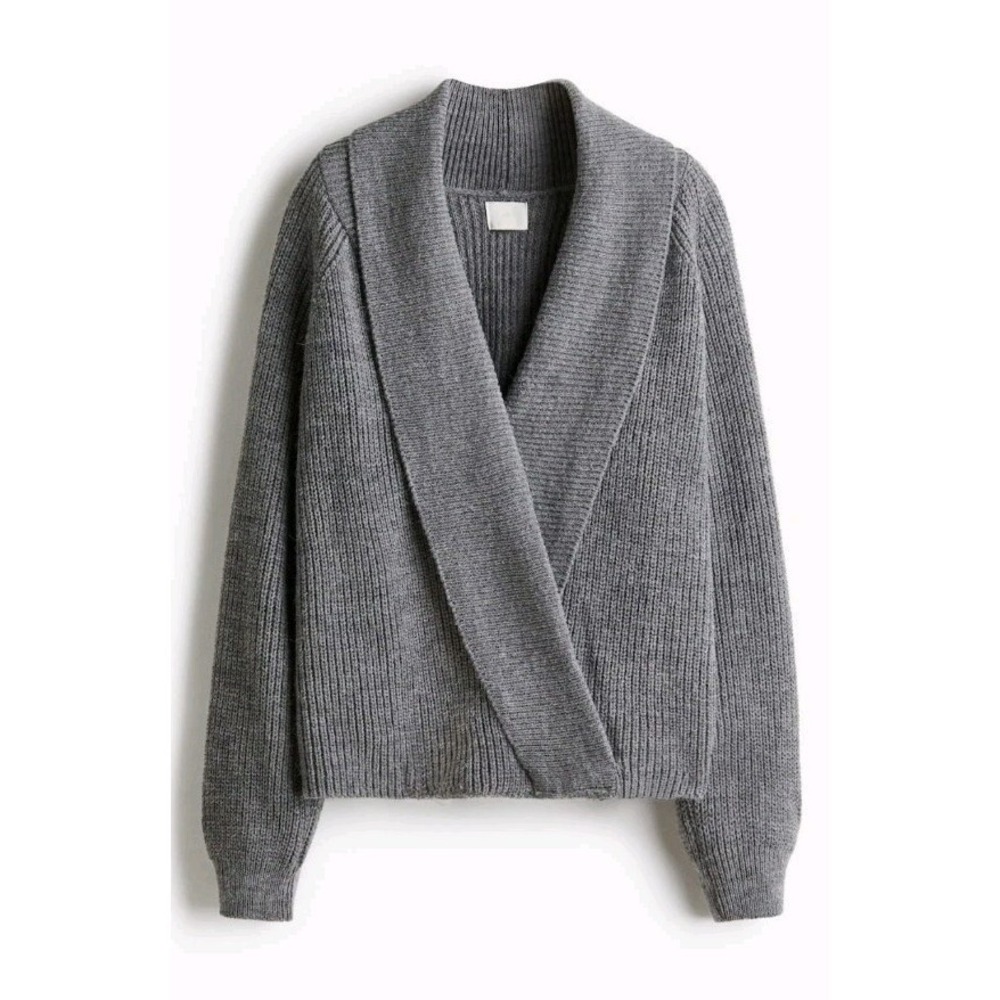 H&M HM Shawl Collar Oversized Cardigan Sweater Size M Grey Knitted New